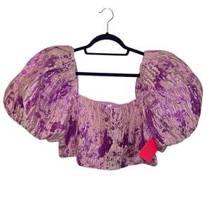 Buddy Love Calloway Crop Top Size XL Electric Purple Ruffle Puff Sleeve Metallic